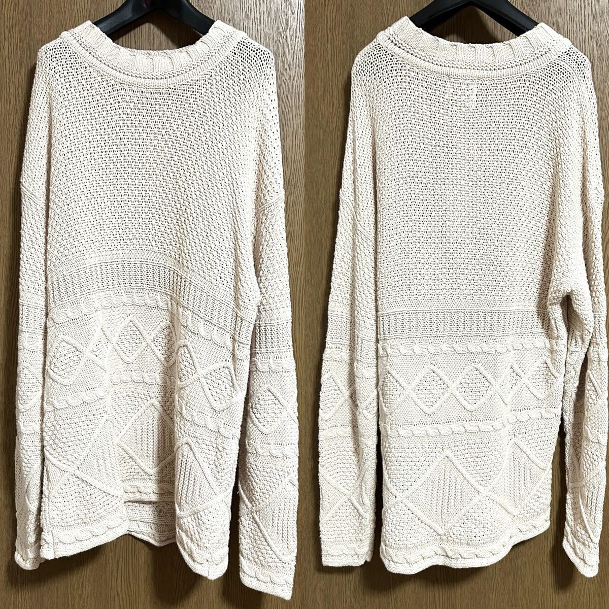 オーバーサイズM！ジオトロワーク GEO TROWARK 古着フィッシャーマンニットアイボリーBEAMS取扱い タグ付きやや傷フィッシャーマンセーター_画像2