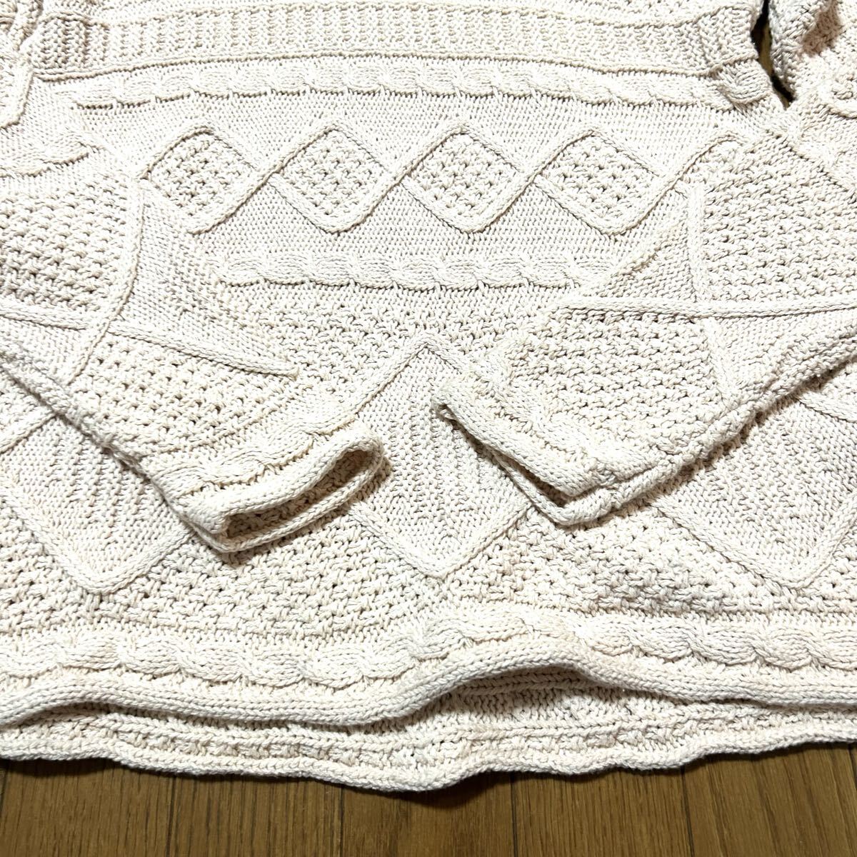 オーバーサイズM！ジオトロワーク GEO TROWARK 古着フィッシャーマンニットアイボリーBEAMS取扱い タグ付きやや傷フィッシャーマンセーター_画像5