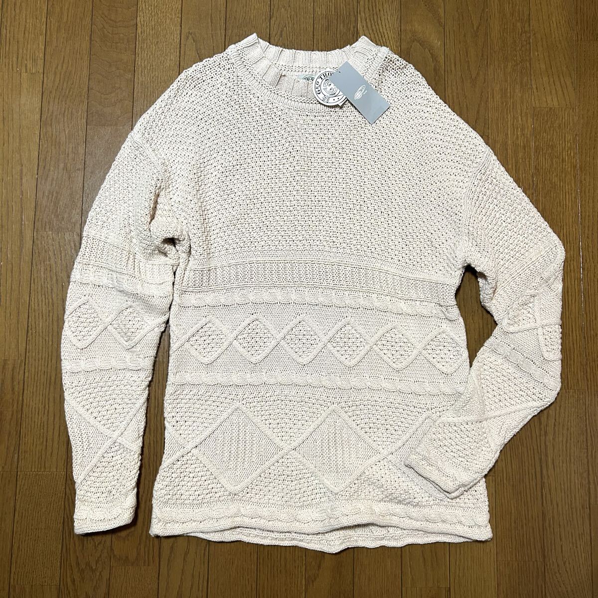 オーバーサイズM！ジオトロワーク GEO TROWARK 古着フィッシャーマンニットアイボリーBEAMS取扱い タグ付きやや傷フィッシャーマンセーター_画像10