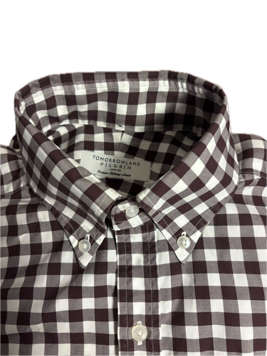 TOMORRMWLAND(トゥモローランド)長袖シャツ チェック柄 メンズ39 ブラウン系/ホワイト　 ギンガムチェック_画像4