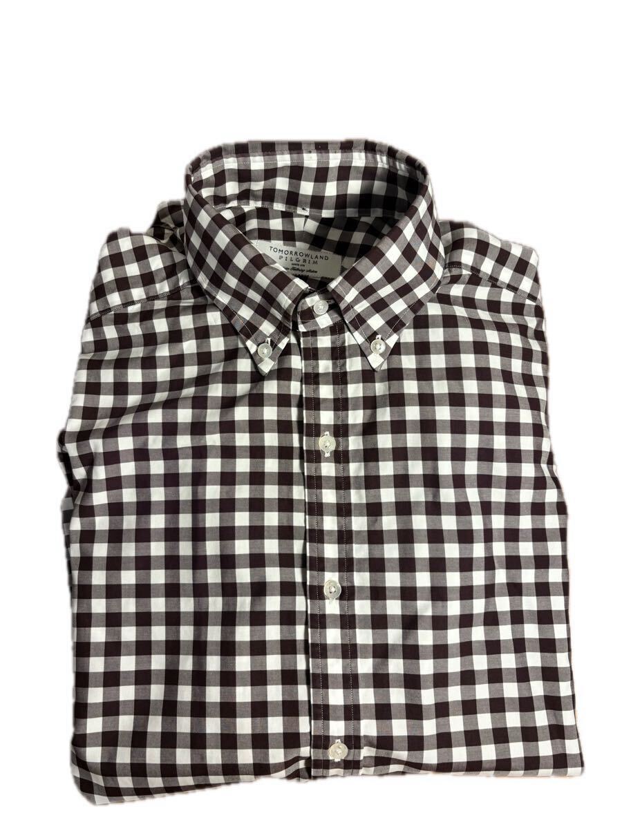 TOMORRMWLAND(トゥモローランド)長袖シャツ チェック柄 メンズ39 ブラウン系/ホワイト　 ギンガムチェック_画像5
