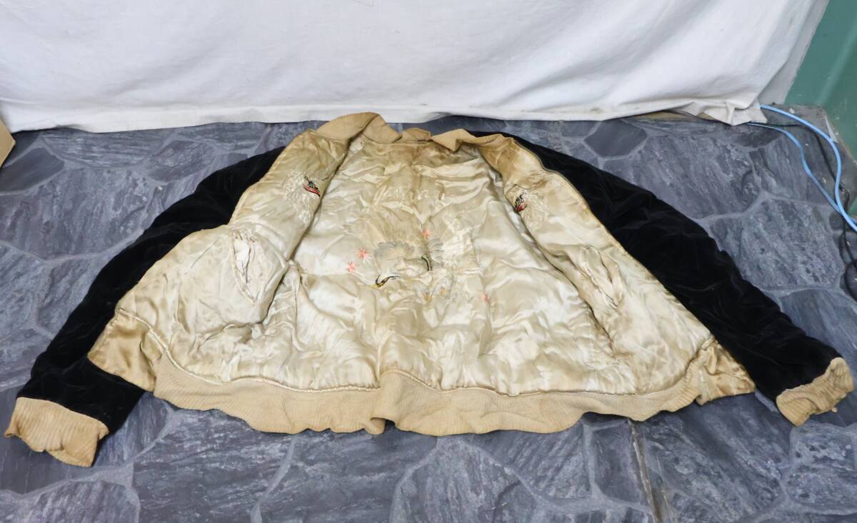 22希少レア50‘s～60‘s？ビンテージ◆スカジャン◆リバーシブル◆YKK初期文字 真鍮 回転式ZIP◆白 鷹/白 龍/虎 柄◆別珍レーヨンsize約M_画像7