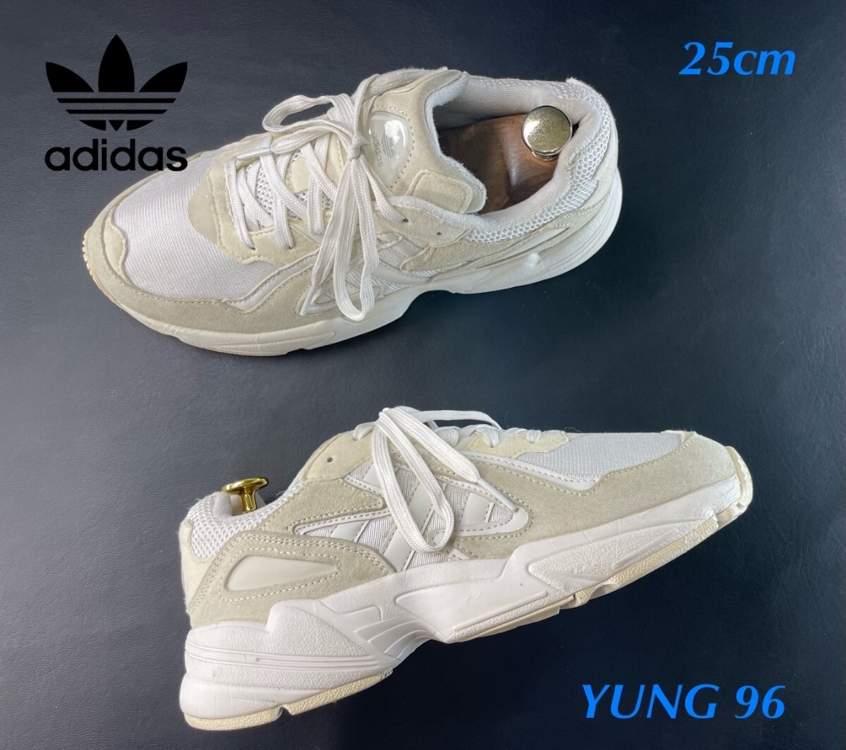 名機降臨！90's復刻ダットスタイル！19年製！アディダス【ヤング96】ローカットスニーカー！ホワイト×グレー 25cm/US7_画像1