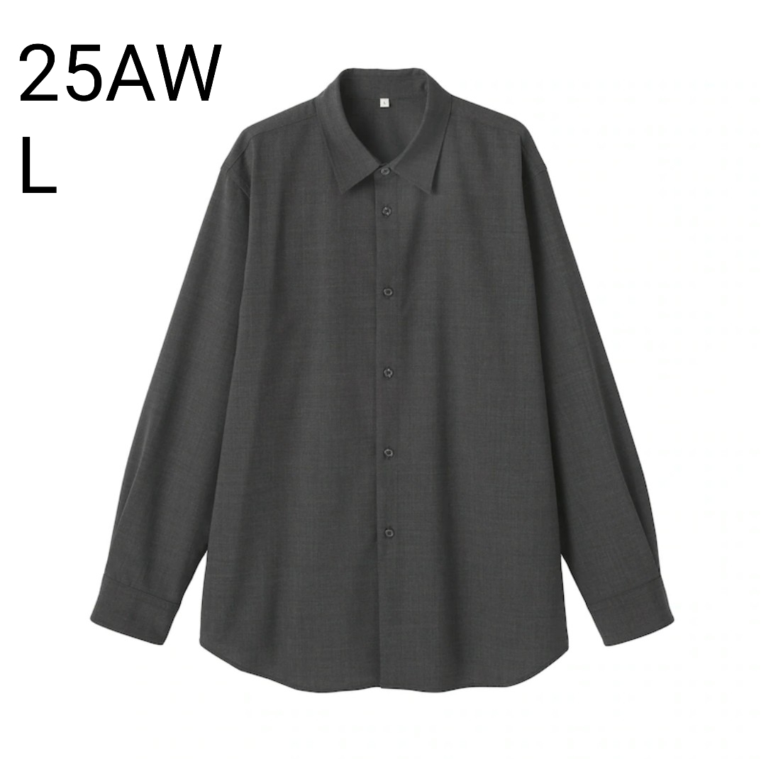MUJI Labo ウール混レギュラーカラーシャツ 紳士L ダークグレー_画像1
