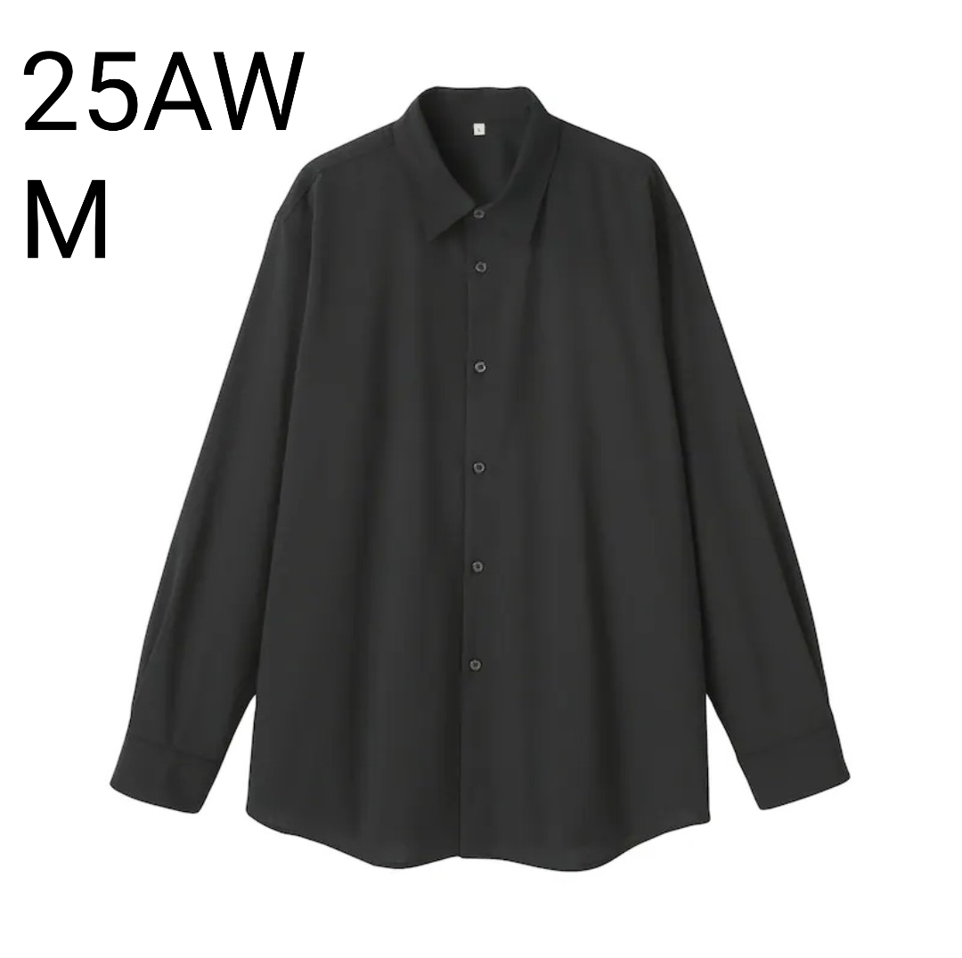 MUJI Labo ウール混レギュラーカラーシャツ 紳士M 黒_画像1