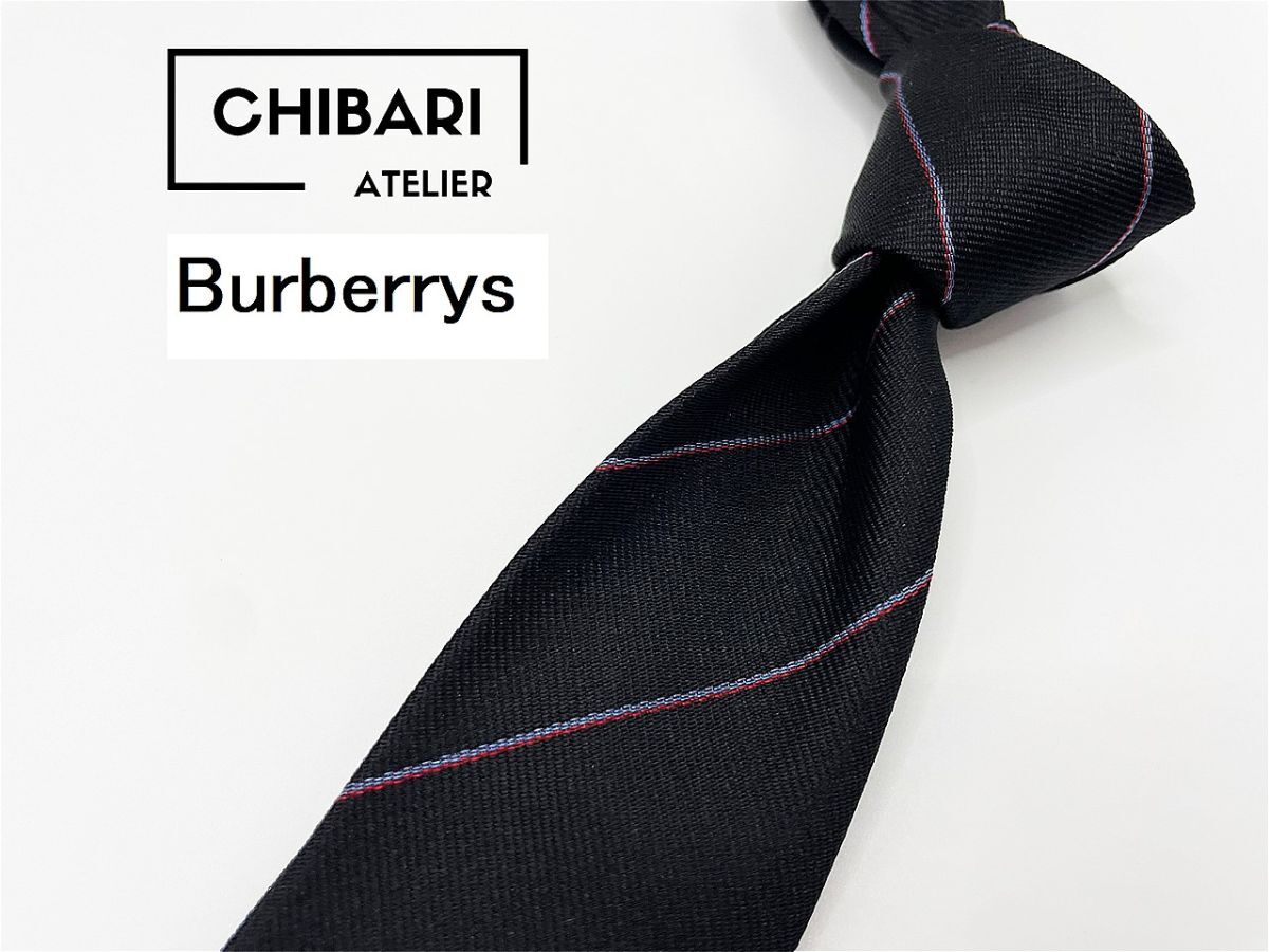 【超美品】Burberrys バーバリー ロゴ＆レジメンタル柄 ネクタイ 3本以上 送料無料 メンズ ブラック 1003212の画像1