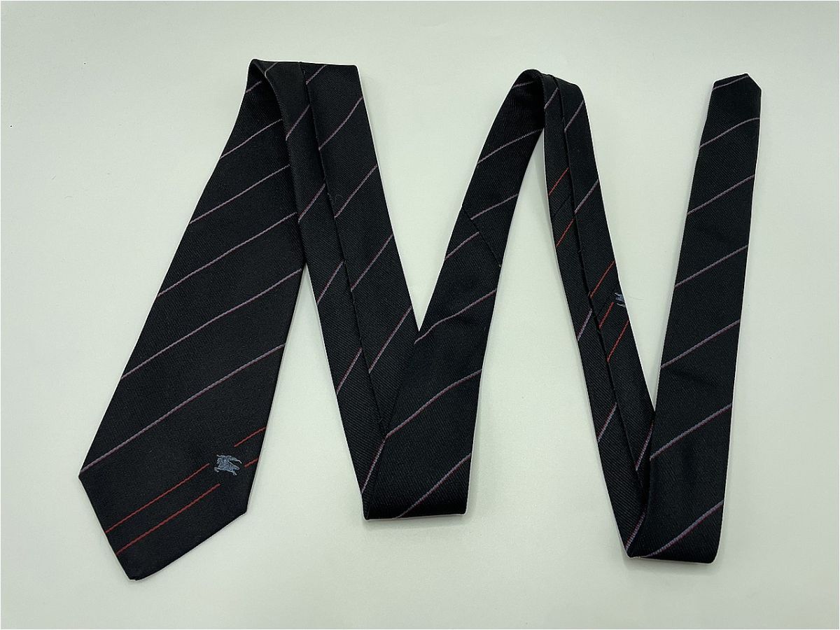 【超美品】Burberrys バーバリー ロゴ＆レジメンタル柄 ネクタイ 3本以上 送料無料 メンズ ブラック 1003212の画像3