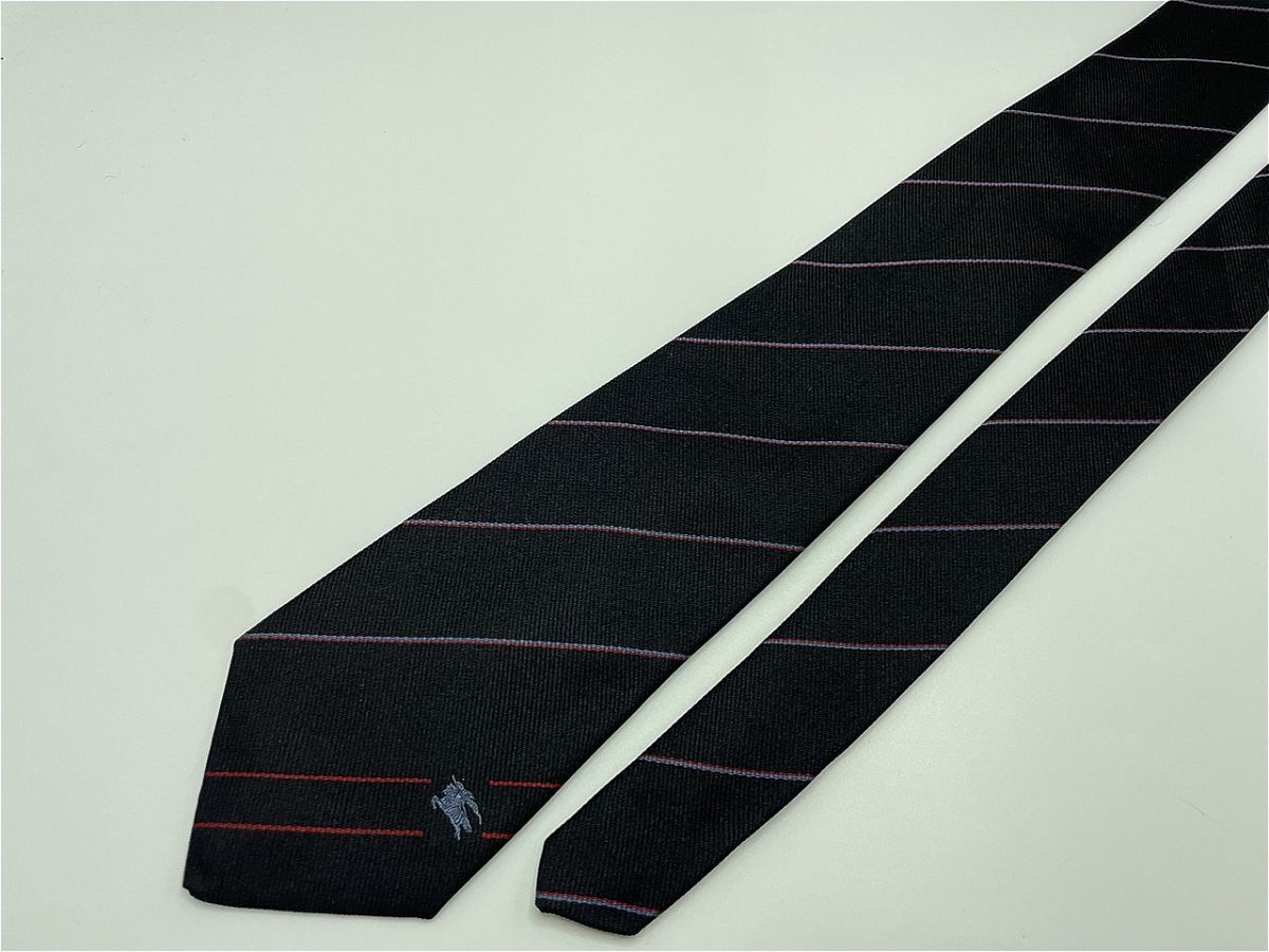 【超美品】Burberrys バーバリー ロゴ＆レジメンタル柄 ネクタイ 3本以上 送料無料 メンズ ブラック 1003212の画像4