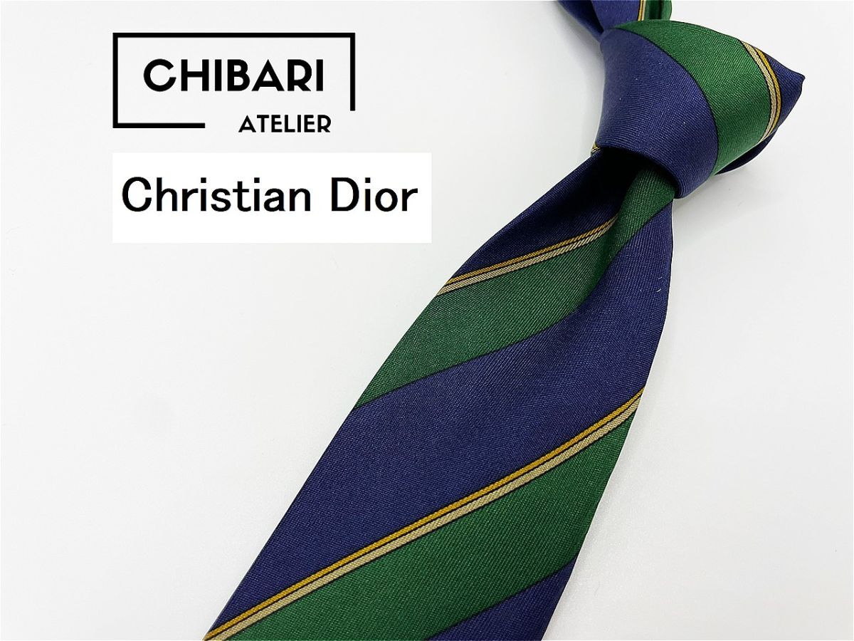 【美品】ChristianDior ディオール ロゴ＆レジメンタル柄 ネクタイ 3本以上 送料無料 メンズ ネイビー 1001171の画像1