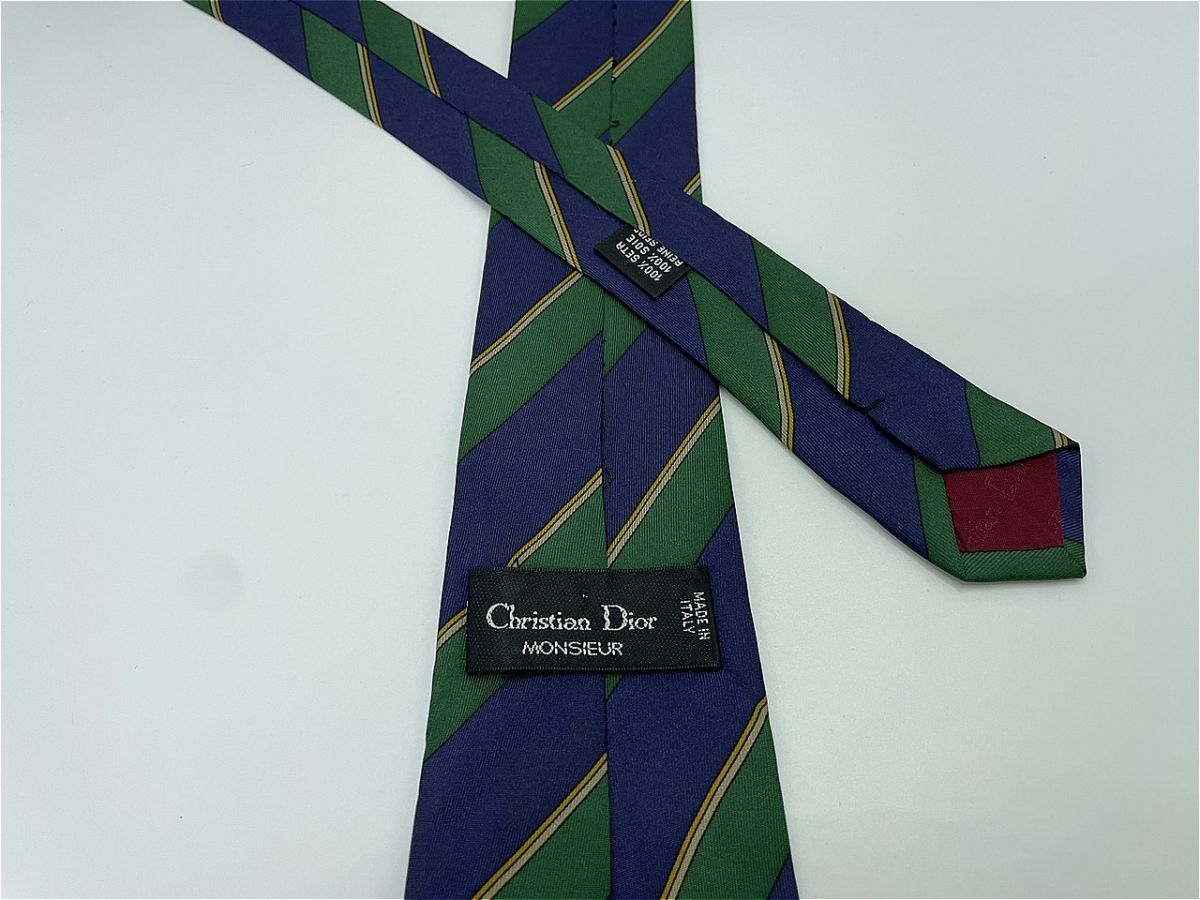 【美品】ChristianDior ディオール ロゴ＆レジメンタル柄 ネクタイ 3本以上 送料無料 メンズ ネイビー 1001171の画像2