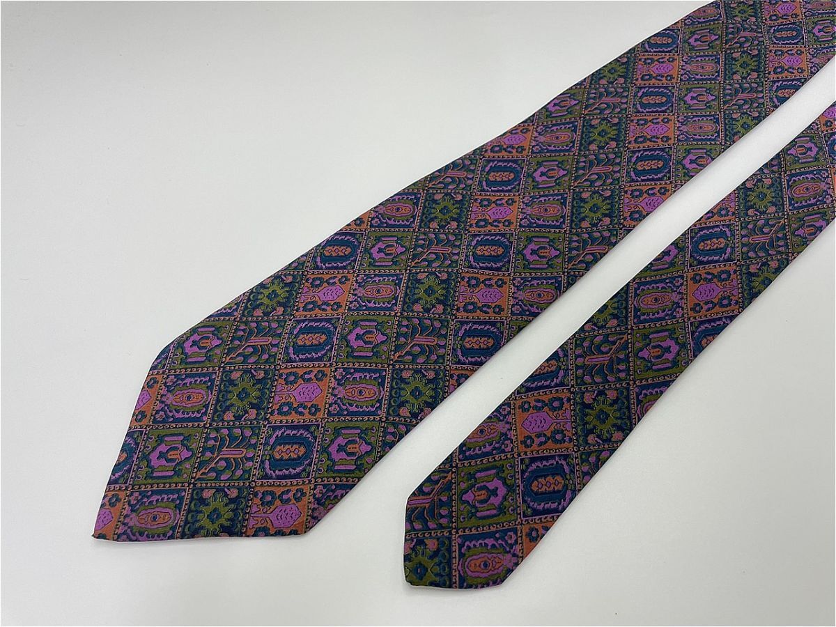 【超美品】BALENCIAGA　バレンシアガ　花柄 ネクタイ 3本以上 送料無料 メンズ グリーンパープル　1001252_画像4