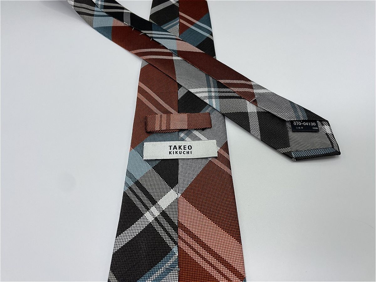 【超美品】TAKEOKIKUCHI　タケオキクチ　チェック柄 ネクタイ 3本以上 送料無料 メンズ ブラウン　1102137_画像2