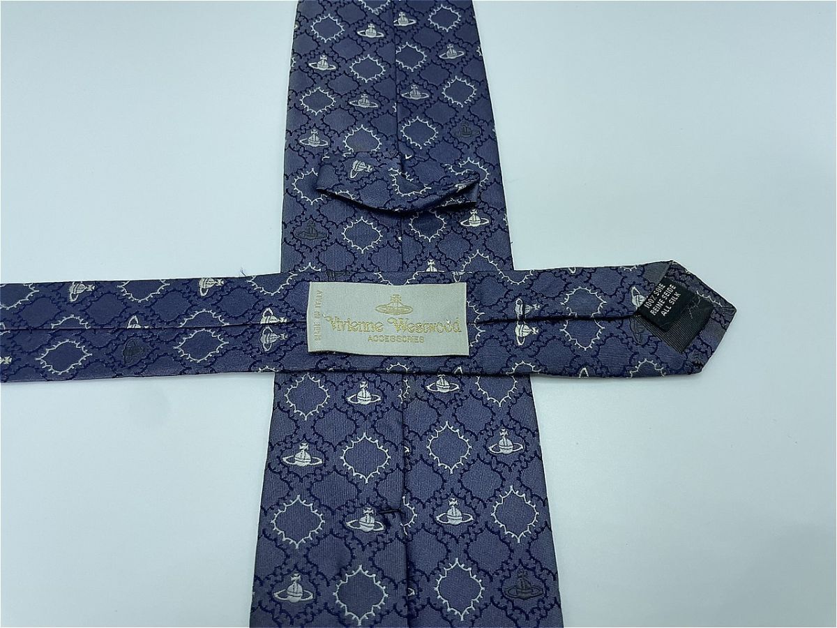 Vivienne Westwood ヴィヴィアンウエストウッド オーブ柄 ネクタイ 3本以上 送料無料 メンズ ネイビー系 1102191_画像2