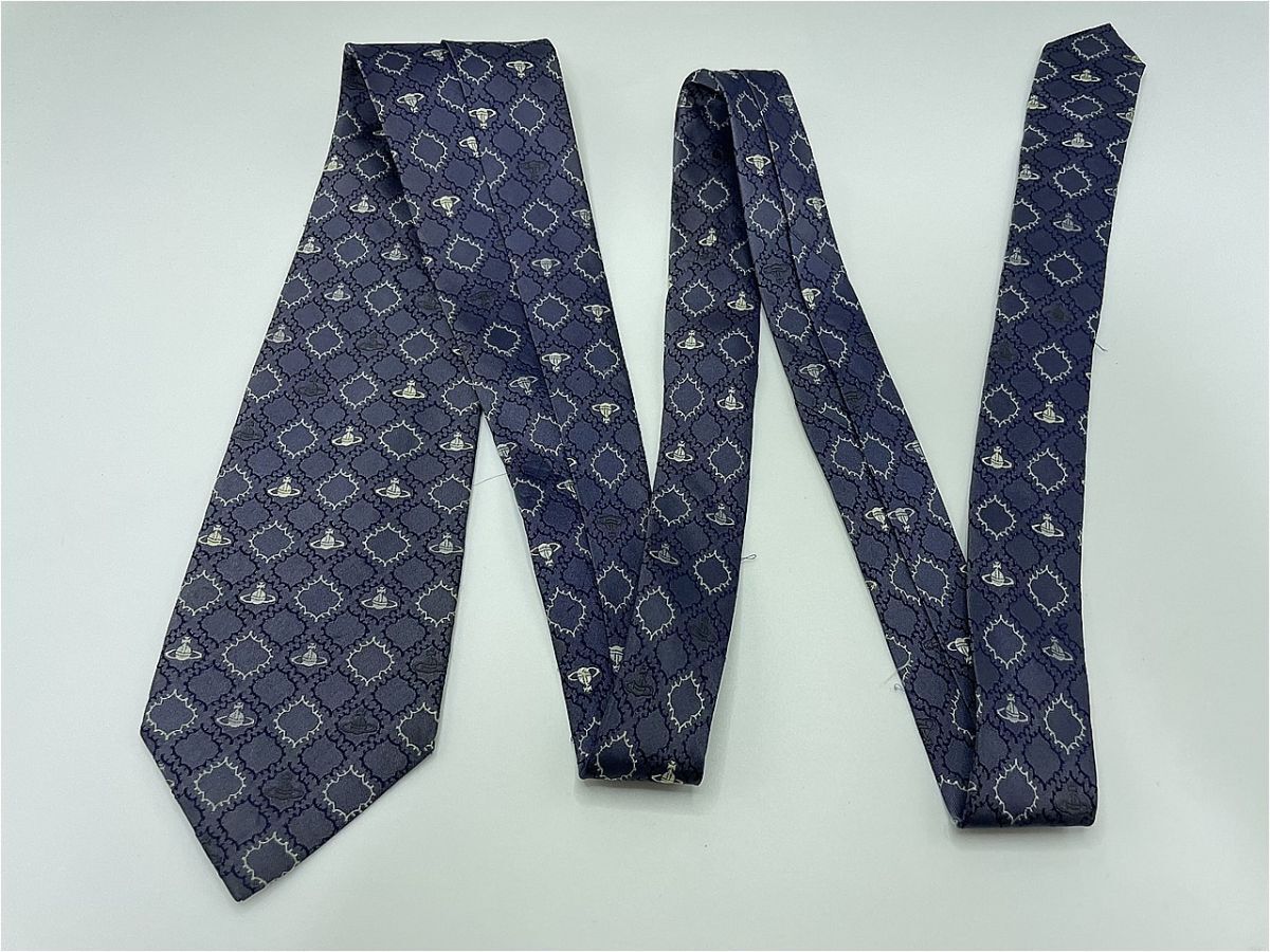 Vivienne Westwood ヴィヴィアンウエストウッド オーブ柄 ネクタイ 3本以上 送料無料 メンズ ネイビー系 1102191_画像3