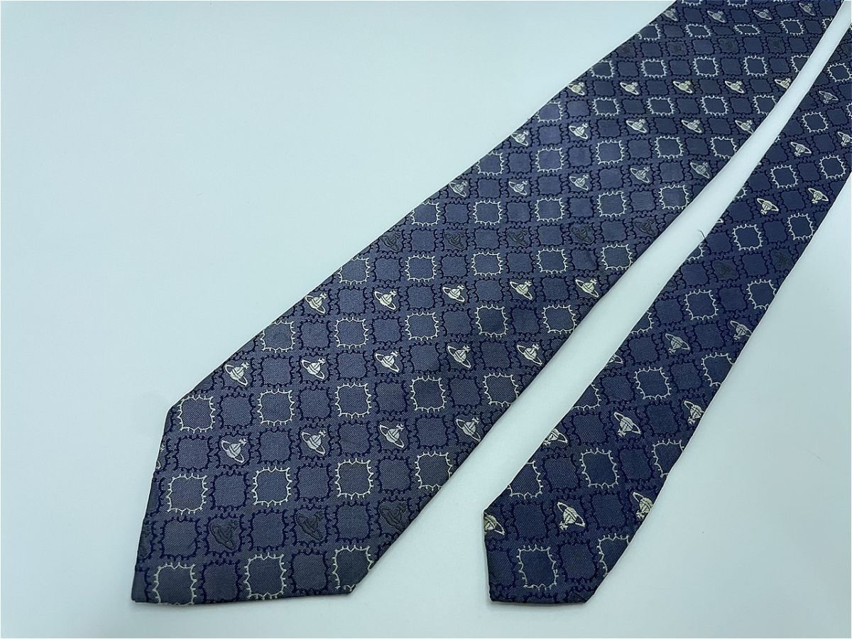 Vivienne Westwood ヴィヴィアンウエストウッド オーブ柄 ネクタイ 3本以上 送料無料 メンズ ネイビー系 1102191_画像4
