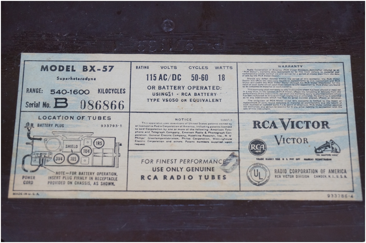 [ Vintage ] RCA Victor U.S.A. * Victor * портативный вакуумная трубка радио * MODEL BX-57