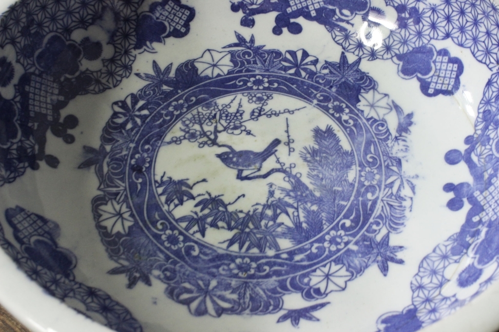 старый дом магазин . старый пик горшок диаметр примерно 26.. цветок документ / белый фарфор с синим рисунком тарелка / мир антиквариат / японская посуда / Showa / retro / античный / старый дом в японском стиле