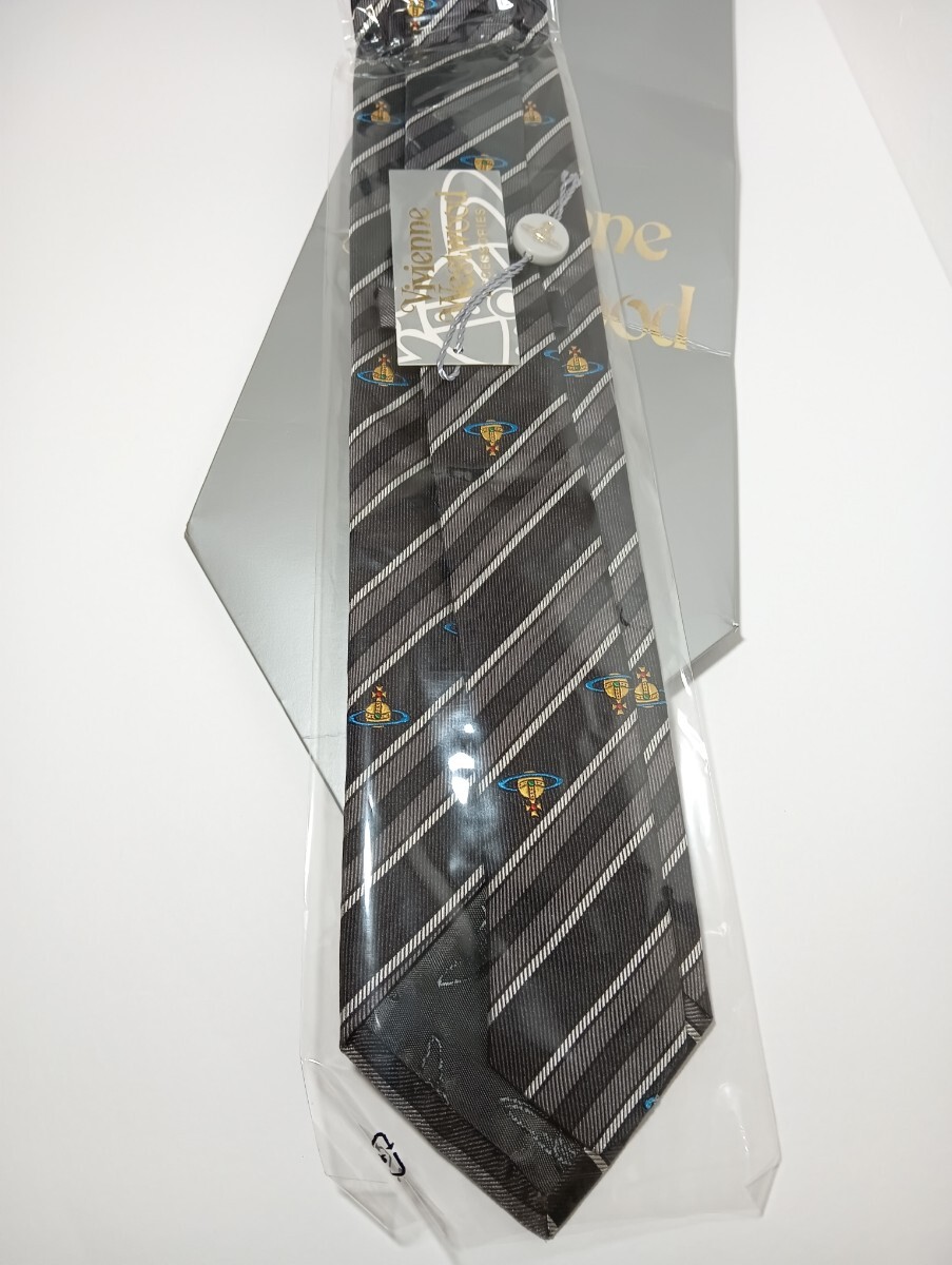 1円【未使用/ケース付】Vivienne Westwood ヴィヴィアンウエストウッド ネクタイ シルク100 刺繍 ストライプ柄　タグあり　メンズ_画像2