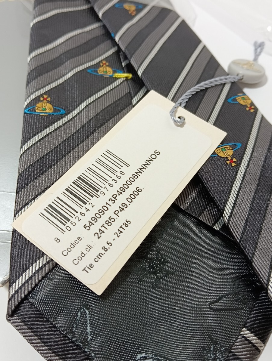 1円【未使用/ケース付】Vivienne Westwood ヴィヴィアンウエストウッド ネクタイ シルク100 刺繍 ストライプ柄　タグあり　メンズ_画像5