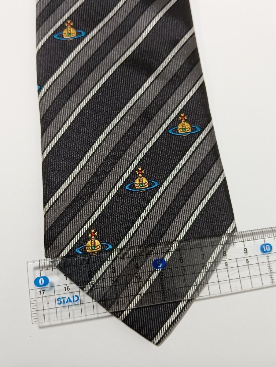 1円【未使用/ケース付】Vivienne Westwood ヴィヴィアンウエストウッド ネクタイ シルク100 刺繍 ストライプ柄　タグあり　メンズ_画像7