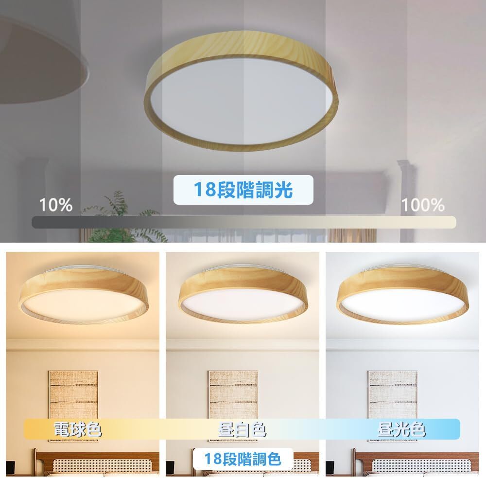 新品 LEDシーリングライト 24W 2800LM 6畳対応 和風 木目調(黄色)調光調色 常夜灯 リモコン付 天井照明器具 寝室 リビング Yinleader_画像3