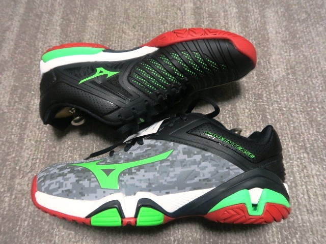 1.6万 未使用 タグ付 MIZUNO WAVE INTENSE TOUR 2 ミズノ ウエーブインテンスツアー2AC GREY/GREEN/BLACK US7.5 25.5cm オールコート用_画像4