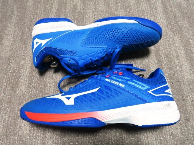 1.6万 完売品 未使用タグ付 MIZUNO ミズノ テニスシューズ ウエーブエクシード TOUR 4 AC オールコート ブルー×ホワイト×レッド 26cm 2E_画像3