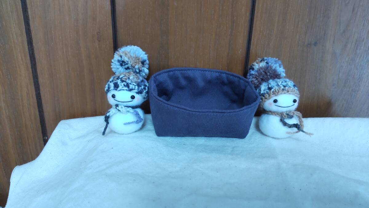 ハンドメイド☆仲良し雪だるま 青系_画像3