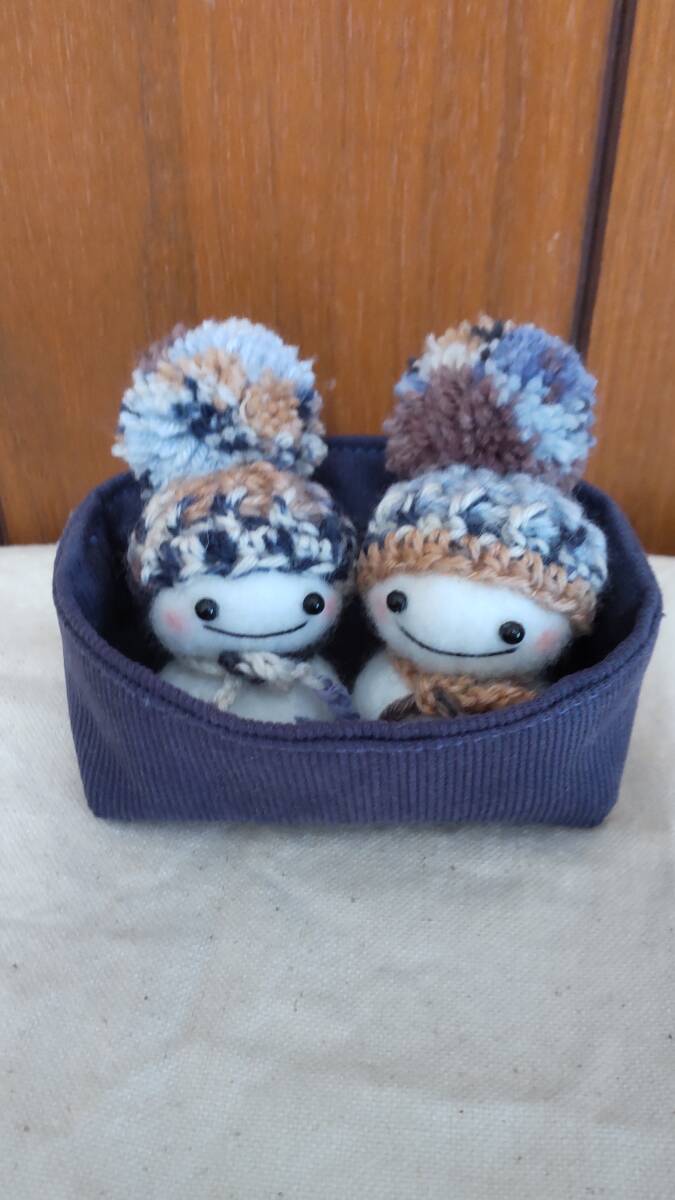 ハンドメイド☆仲良し雪だるま 青系_画像1