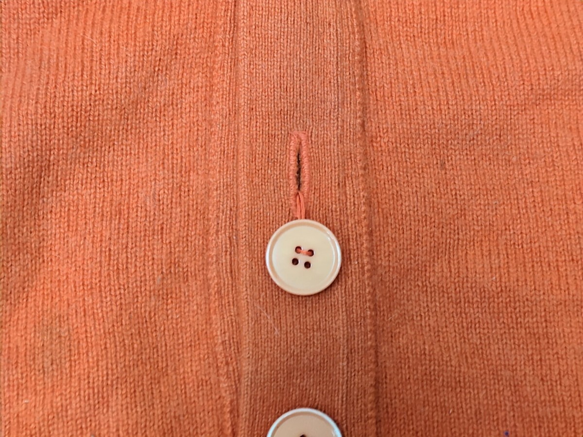 14. カシミア100% Lui Chantant 無地 ブランク カシミヤ ニット カーディガン CASHMERE ワールド サイズ9 メンズM相当 オレンジx605_画像5
