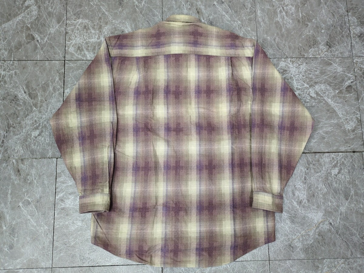 10. 90s オンブレ チェック柄 日本製 ヴィンテージ コットン フランネル シャツ アメカジ WITFORD CLASSIC メンズM 紫系白系グレー系x603_画像3