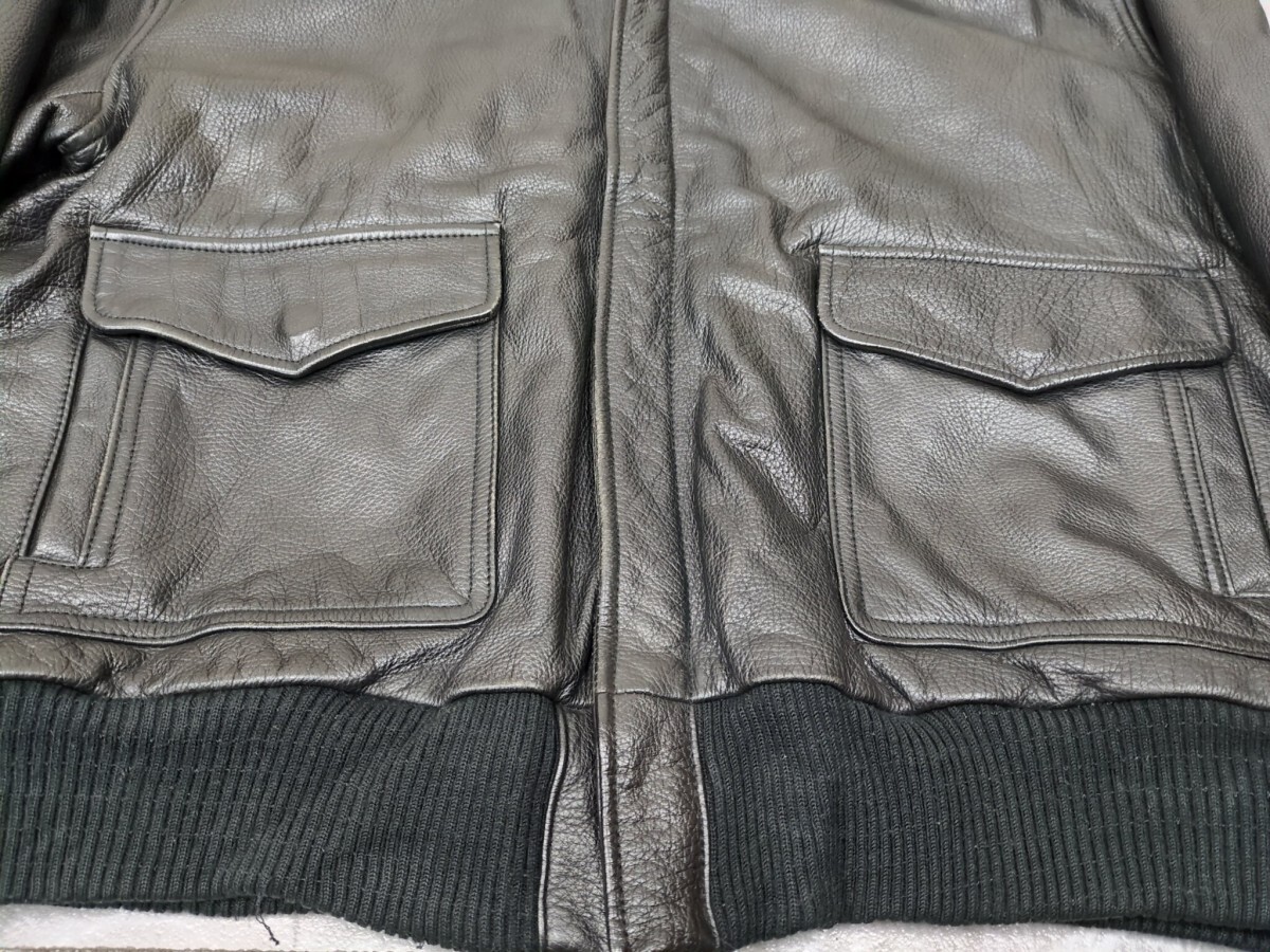 5．牛革 A-2型 90s EXPRESS 本革 シボ革 ヴィンテージ A2 ミリタリー フライト ボンバー レザー ジャケット 皮ジャン メンズM 黒z601_画像4