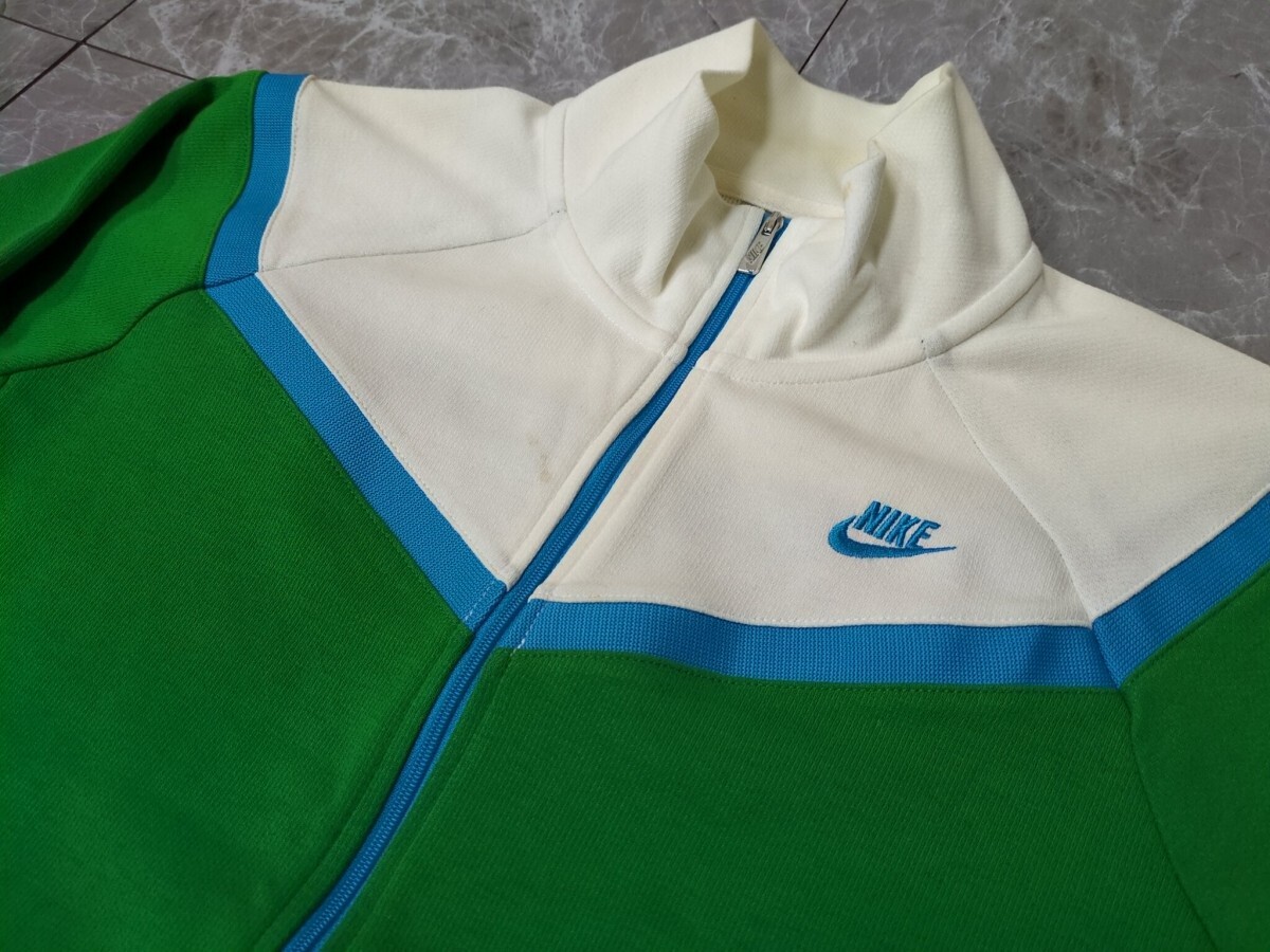 8．NIKE ロゴ刺繍 スウォッシュ ハイネック ポリコットン トラック ジャケット ジャージ ブルゾン ナイキ レディースL 白緑水色x802_画像3