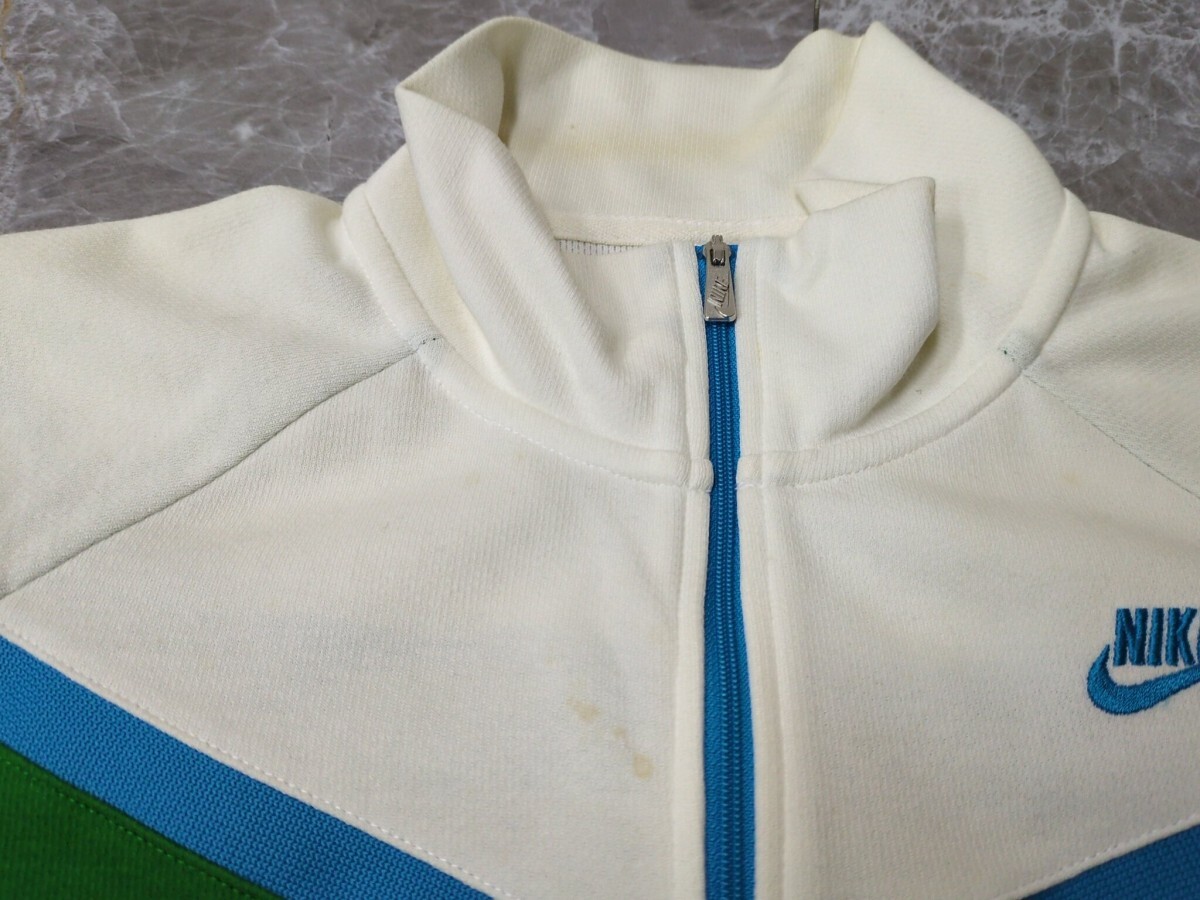 8．NIKE ロゴ刺繍 スウォッシュ ハイネック ポリコットン トラック ジャケット ジャージ ブルゾン ナイキ レディースL 白緑水色x802_画像4