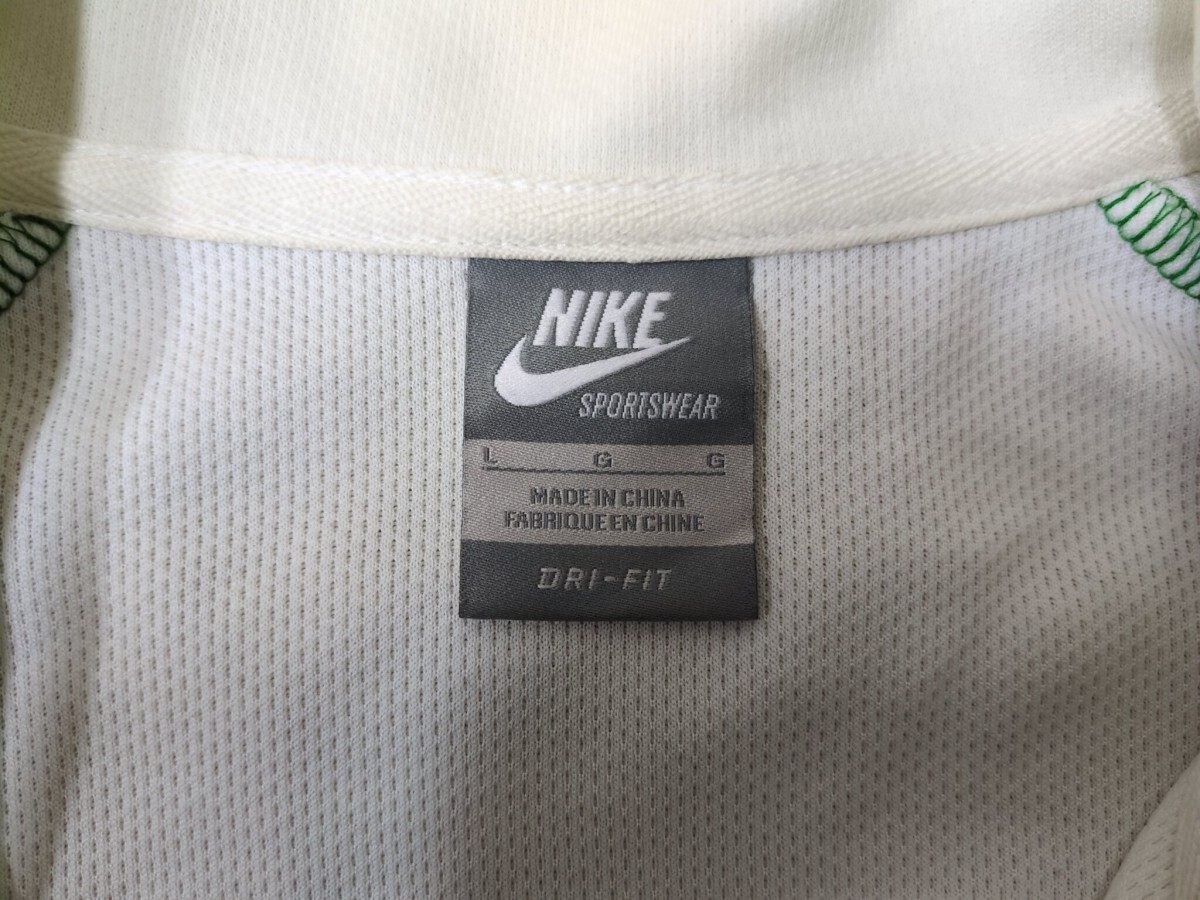 8．NIKE ロゴ刺繍 スウォッシュ ハイネック ポリコットン トラック ジャケット ジャージ ブルゾン ナイキ レディースL 白緑水色x802_画像8