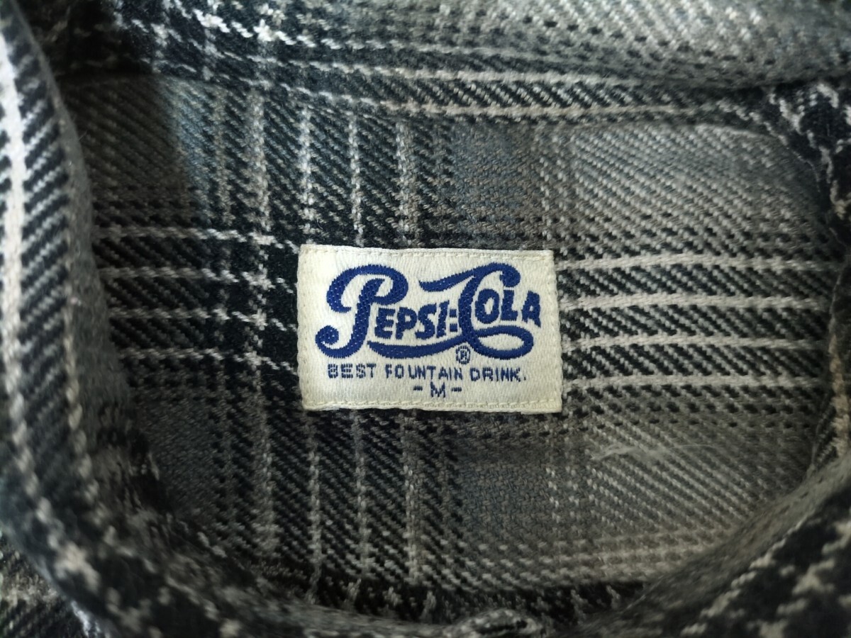 3. 90s オンブレ チェック柄 PEPSI COLA ペプシコーラ ヴィンテージ フランネル シャツ アメカジ メンズM カーキ系ベージュ系x902_画像6