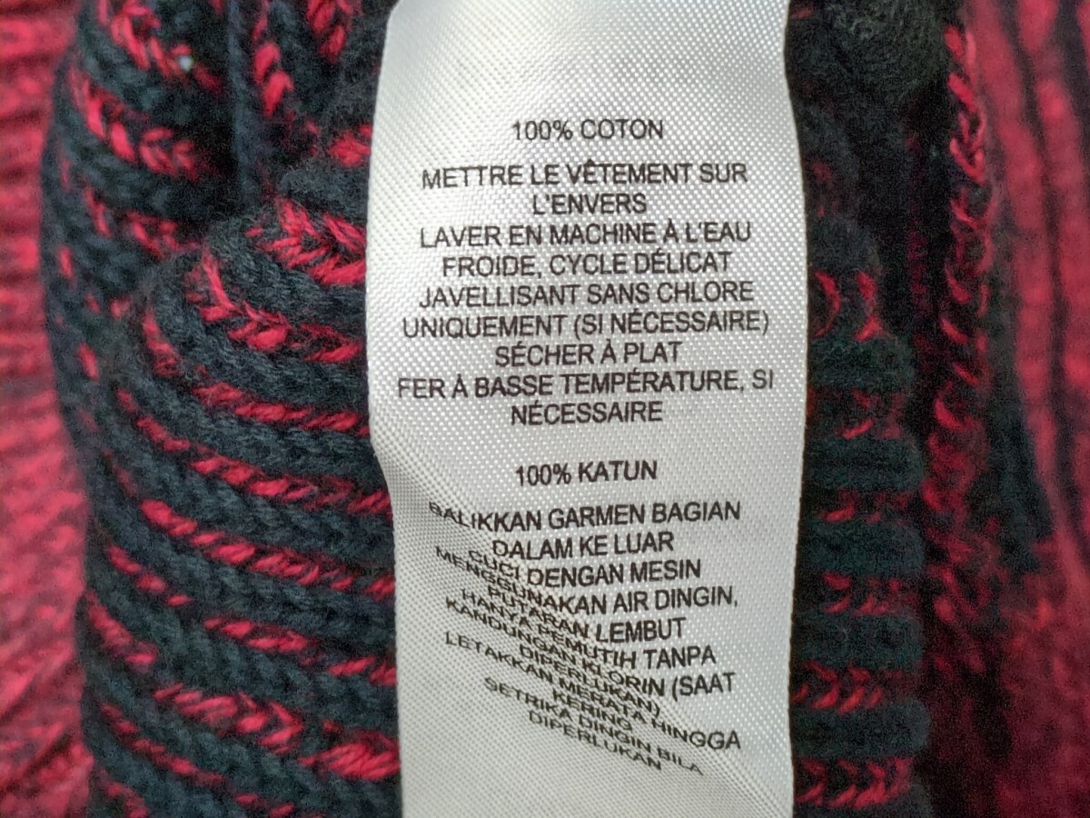 12．アルマーニエクスチェンジ ツートン 襟ロゴ ショールカラー コットン リブニット セーター ARMANI EXCHANGE メンズM 黒赤 x904_画像6