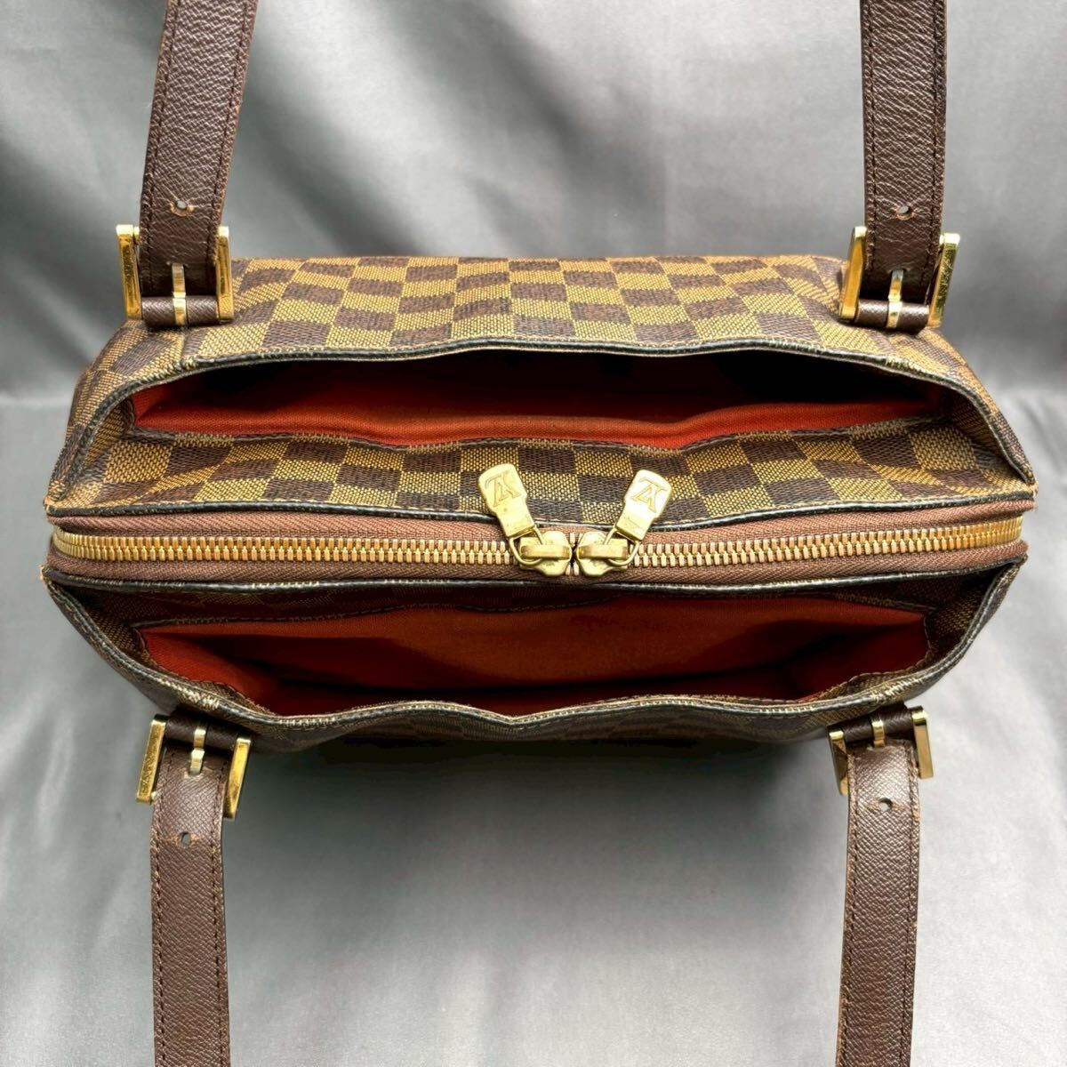 B085 ルイヴィトン LOUIS VUITTON べレム MM N51174 エベヌ ダミエキャンバス ハンドバッグ シリアルAR0015_画像6