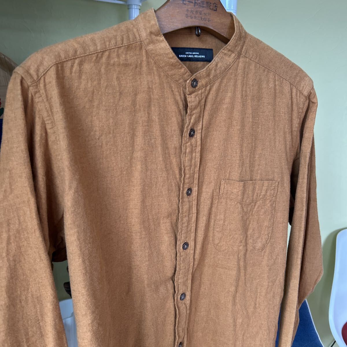 ユナイテッドアローズ　襟無　ネルシャツ　茶　L 綿100_画像2