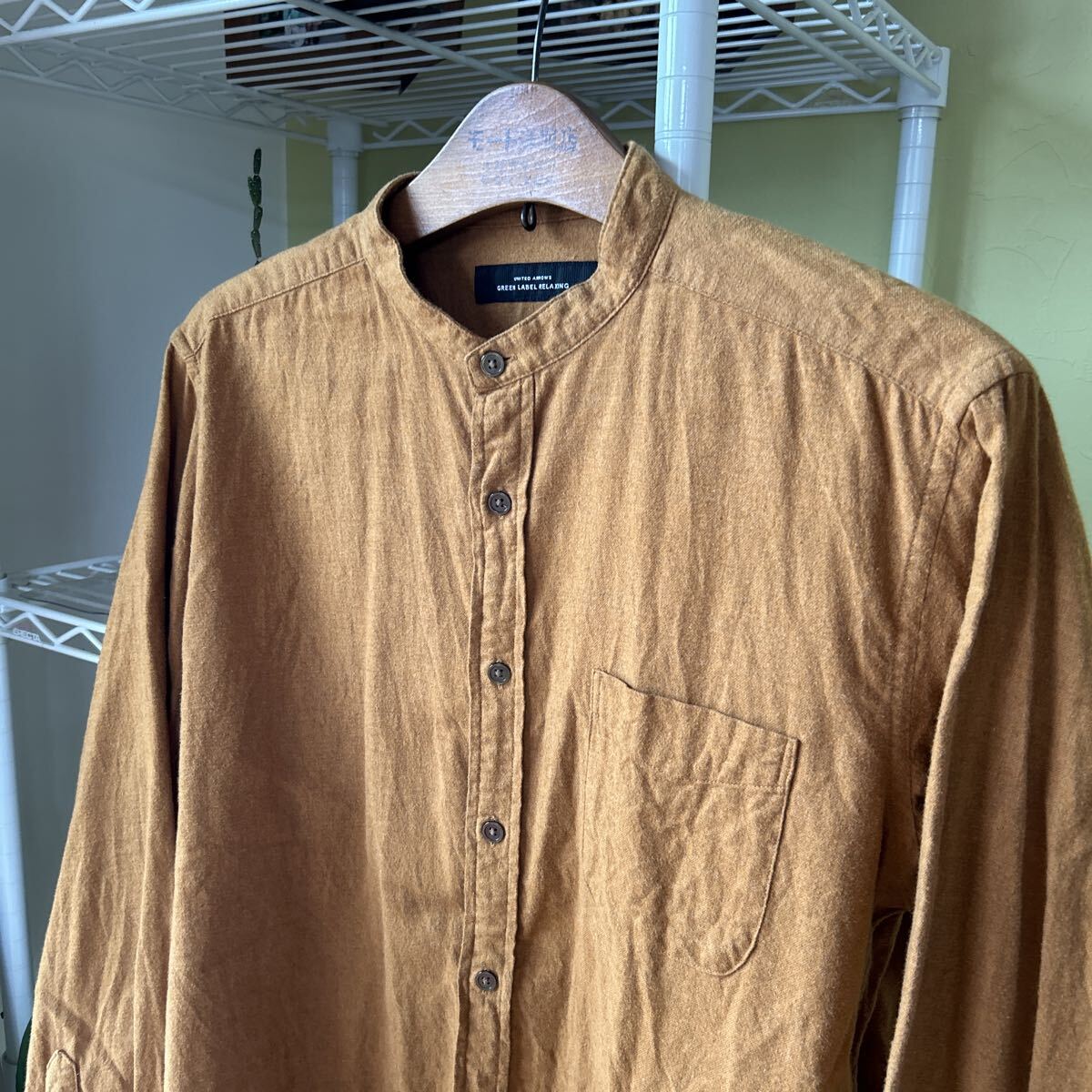 ユナイテッドアローズ　襟無　ネルシャツ　茶　L 綿100_画像5