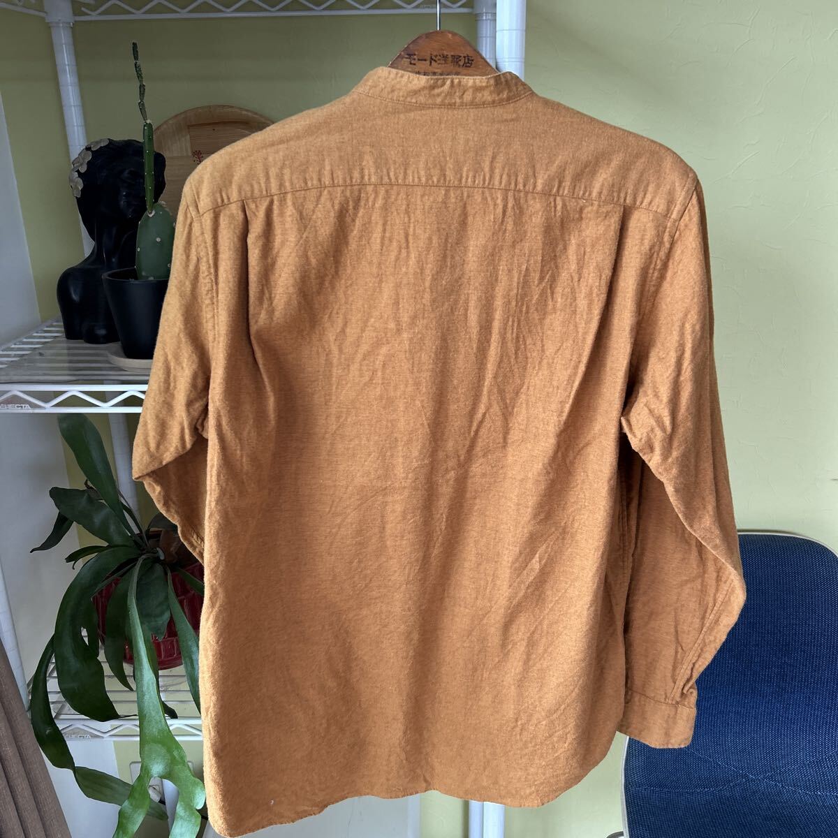 ユナイテッドアローズ　襟無　ネルシャツ　茶　L 綿100_画像6