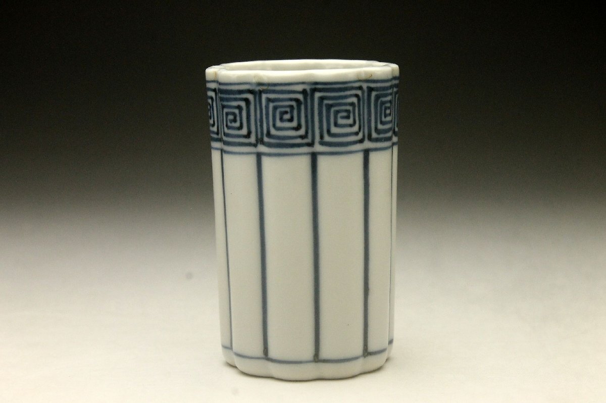 【余韻】 時代 清水焼 平安 春峰造 染付桶形文 茶巾入 茶巾筒★古美術品(茶道具煎茶器)＜同梱可＞_画像3