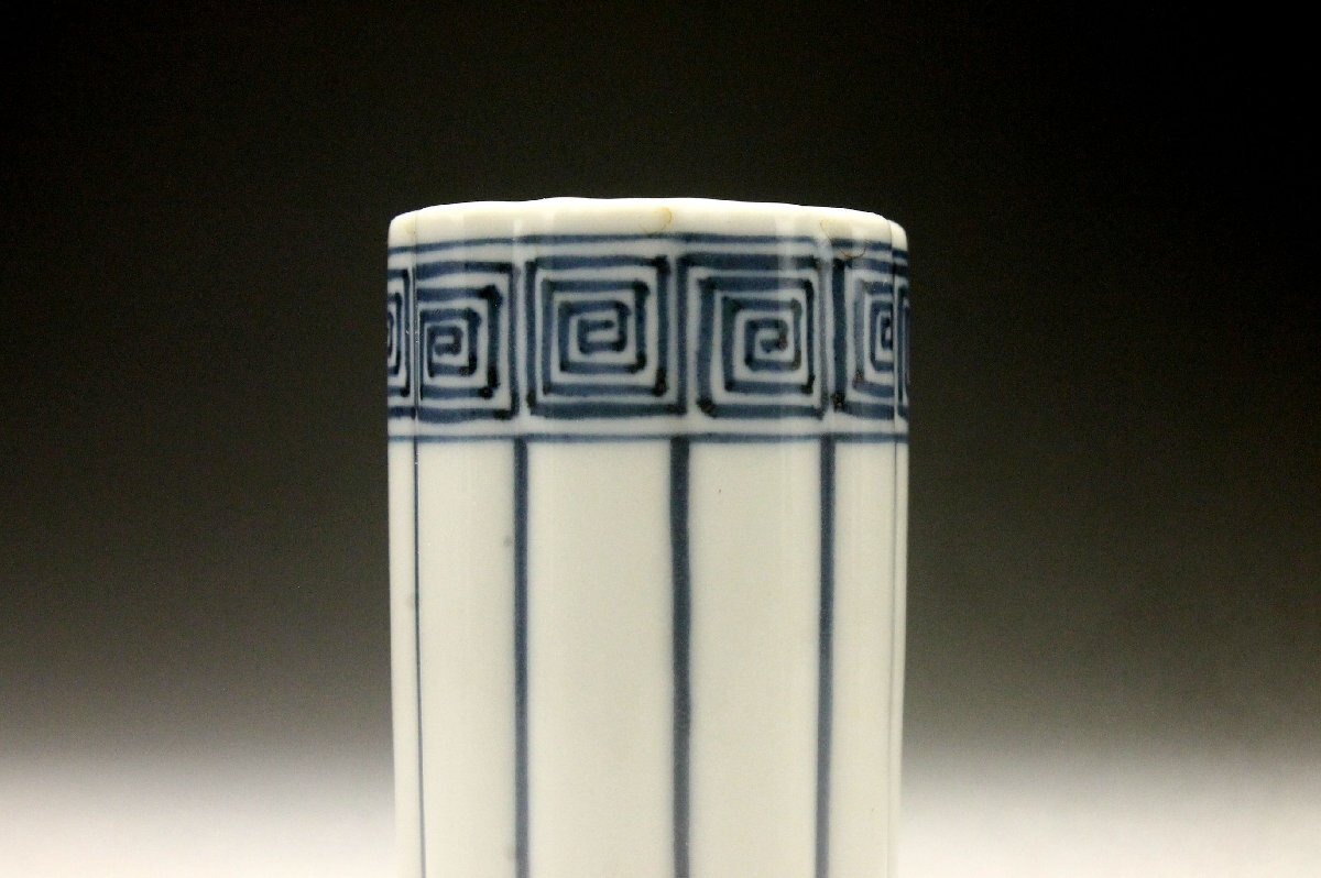 【余韻】 時代 清水焼 平安 春峰造 染付桶形文 茶巾入 茶巾筒★古美術品(茶道具煎茶器)＜同梱可＞_画像5