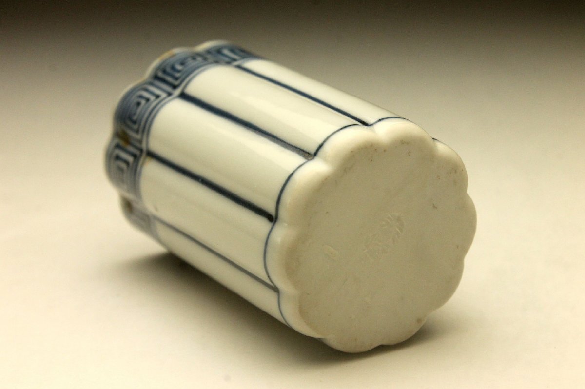 【余韻】 時代 清水焼 平安 春峰造 染付桶形文 茶巾入 茶巾筒★古美術品(茶道具煎茶器)＜同梱可＞_画像6