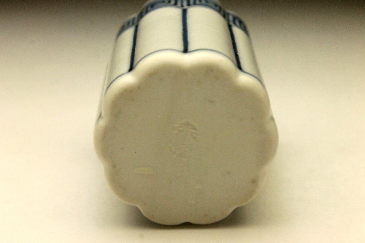 【余韻】 時代 清水焼 平安 春峰造 染付桶形文 茶巾入 茶巾筒★古美術品(茶道具煎茶器)＜同梱可＞_画像7