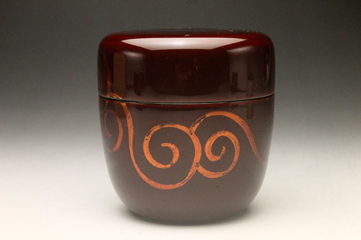 【余韻】 中出光峰 作 渦唐草絵 中棗★天然木製 共箱 茶道具＜同梱可＞_画像4