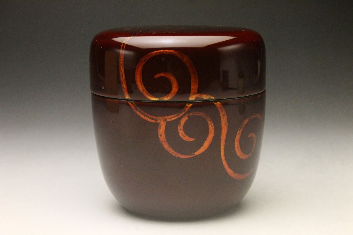 【余韻】 中出光峰 作 渦唐草絵 中棗★天然木製 共箱 茶道具＜同梱可＞_画像3