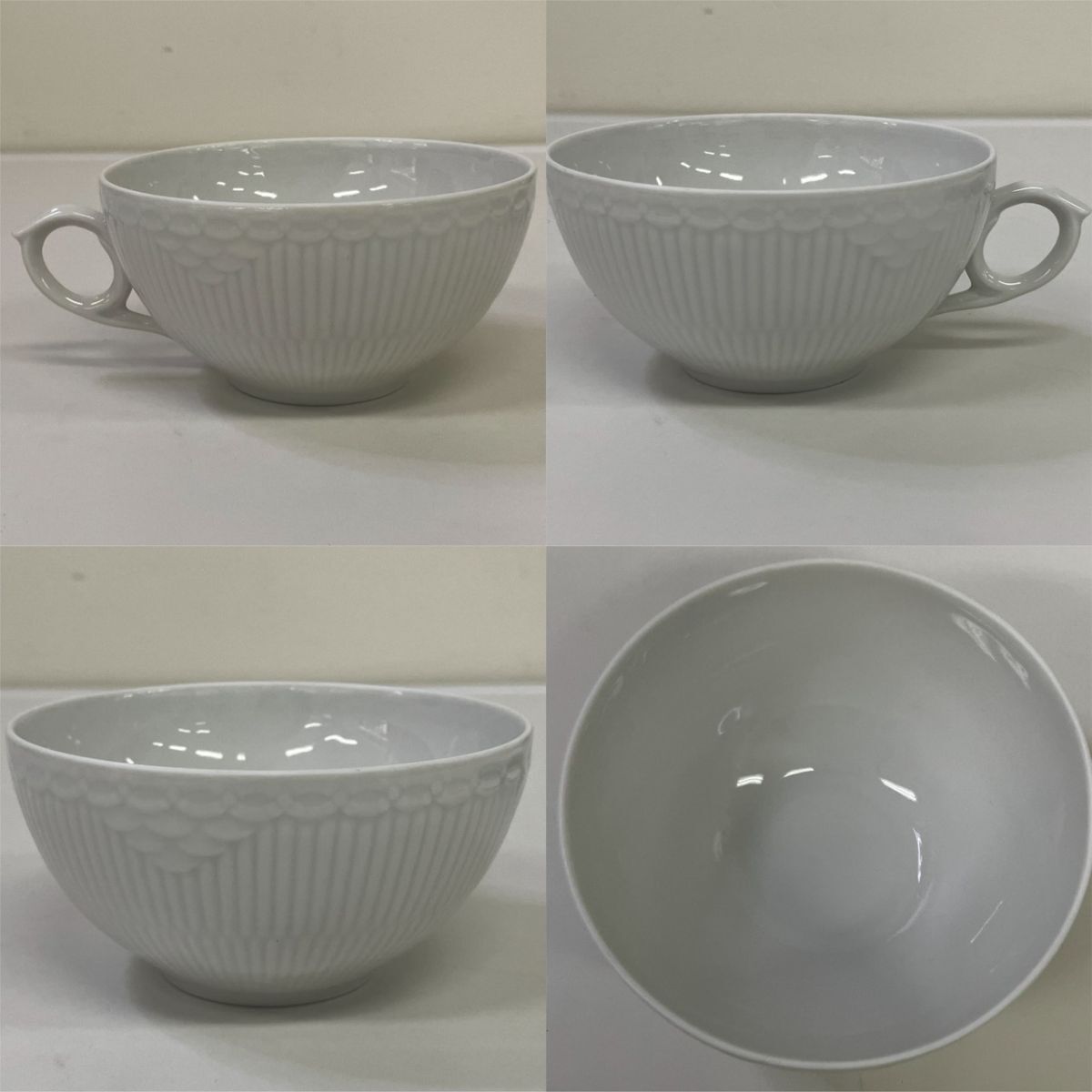 Z019-HR2-335 Royal Copenhagen ロイヤルコペンハーゲン ホワイトフルーテッド ソーサー&カップ 2客 口径約10㎝ 高さ5㎝ HA_画像3