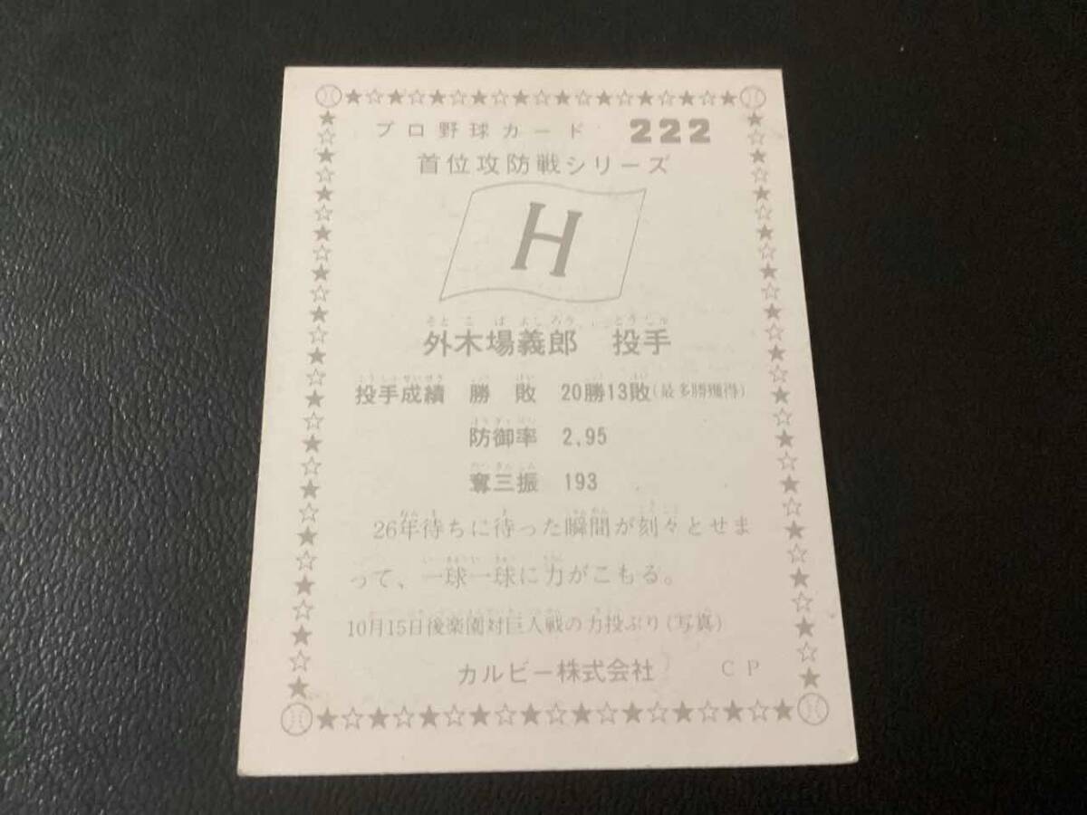 良品　カルビー75年　外木場（広島）No.222　プロ野球カード_画像2