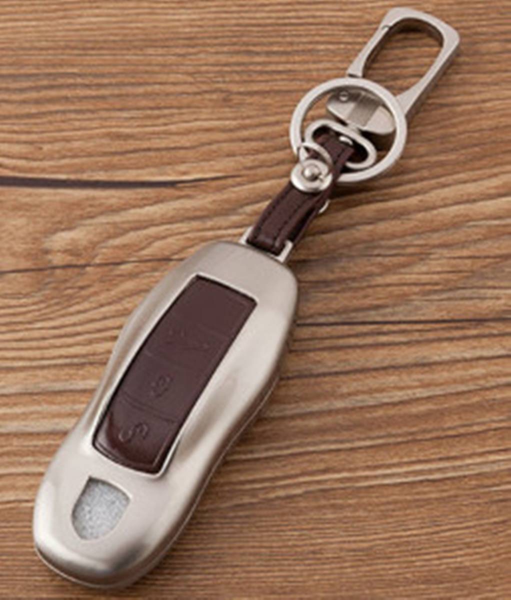 新品即決.ポルシェ 本革 メタル レザー キーケース キーカバー 718 981 987 ケイマン ボクスター 997 991カレラ カイエン 958前期 マカン_画像1